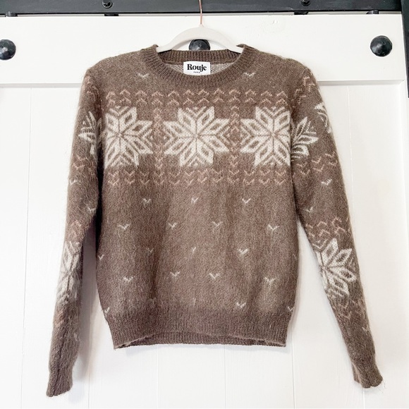 Rouje Tia Sweater Jumper Brown White Snowflake Size 36 US 4 - Picture 3 of 8